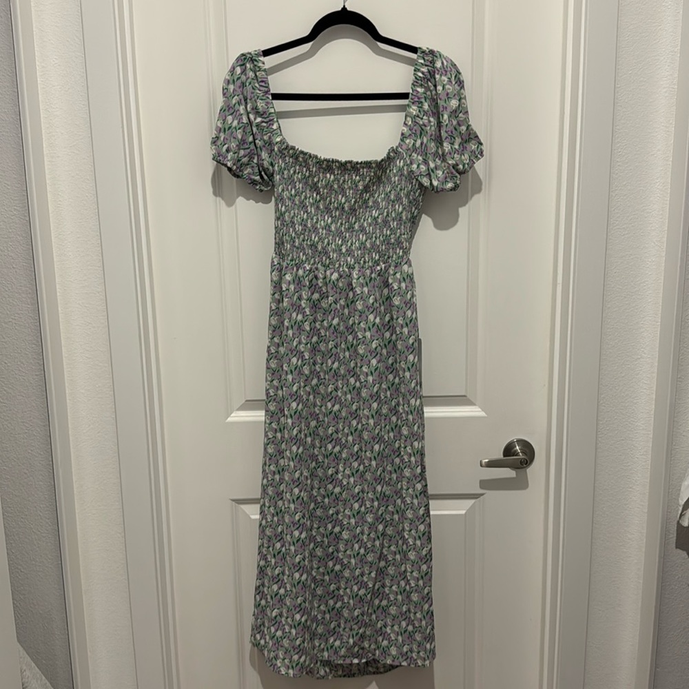 NWT LUSH Smock Front Floral Print Midi Dress